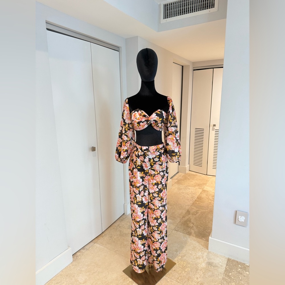 NEW Floral set: Maxi pants with Matching Top - one size - 90 % cotton - madeinIT